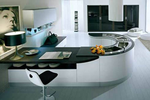Modern minimalist kitchen with rounded design of ergonomic technologies