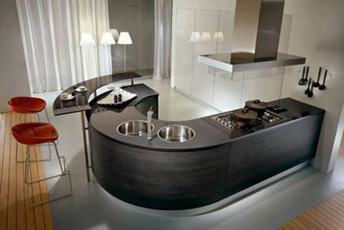 Modern minimalist kitchen with rounded design of ergonomic technologies