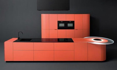 Orange kitchen is perfect over-the-top complement for minimalist