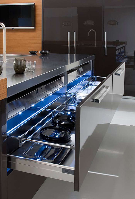 elegant kitchen design blue lighting