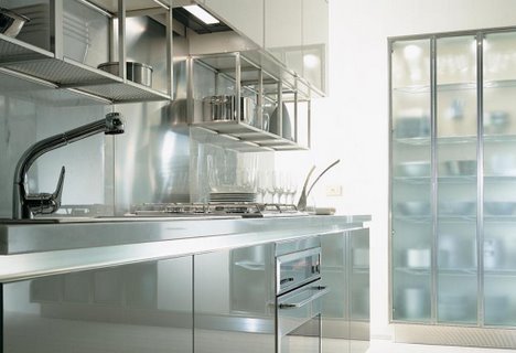 glass kitchen cabinet and stainless stell from Ernestomeda