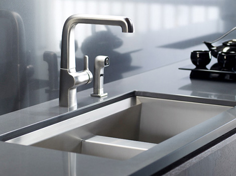 stainless steel kitchen sink with beveled edge